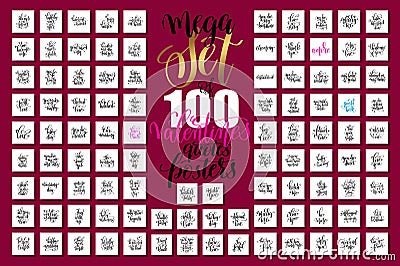 Mega set of 100 hand lettering valentines and wedding quotes Vector Illustration