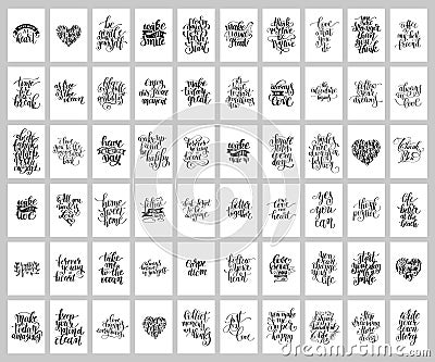 Mega set of 60 hand written lettering positive inspirational quo Vector Illustration