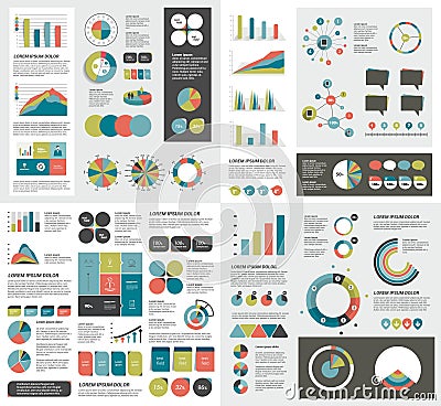 Mega set of infographics elements charts, graphs, circle charts, diagrams. Vector Illustration