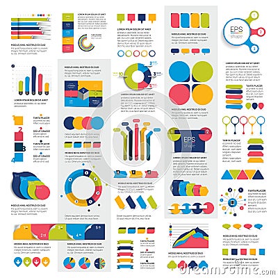 Mega set of infographics elements charts, graphs, circle charts, diagrams, speech bubbles. Vector Illustration