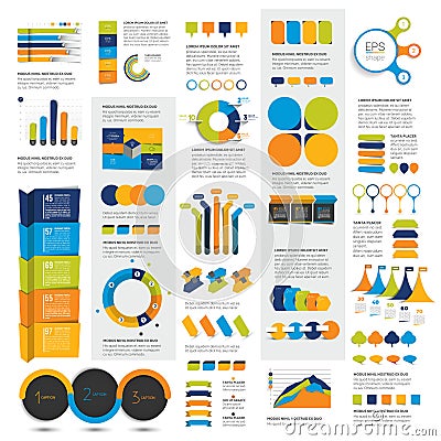 Mega set of infographics elements charts, graphs, circle charts, diagrams, speech bubbles. Vector Illustration