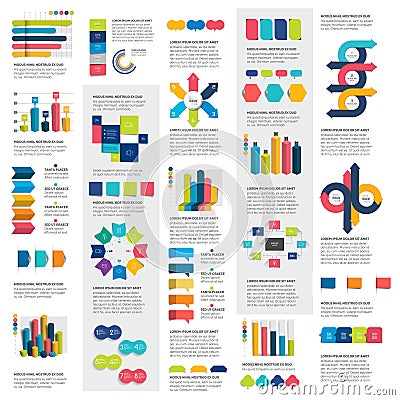 Mega set of infographics elements charts, graphs, circle charts, diagrams, speech bubbles. Vector Illustration