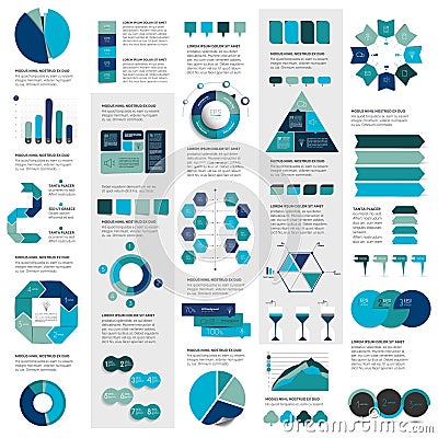 Mega set of infographics elements charts, graphs, circle charts, diagrams, speech bubbles. Vector Illustration