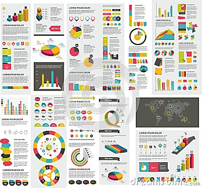 Mega set of infographics elements charts, graphs. Vector Illustration