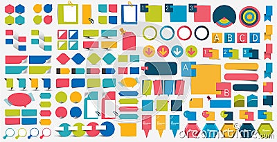 Mega set infographics flat design elements, schemes, charts, buttons, speech bubbles, stickers. Vector Illustration