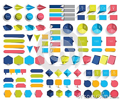 Mega set of infographics flat design elements, schemes, charts, buttons, speech bubbles, stickers. Vector Illustration