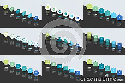 Mega set of Infographics timeline banners, charts. Vector Illustration