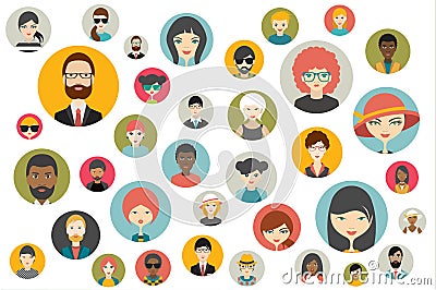 Mega set of persons, avatars, people heads different nationality in flat style Vector Illustration