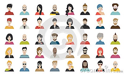 Mega set of persons, avatars, people heads different nationality in flat style. Vector Illustration