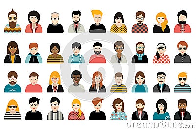 Mega set of persons, avatars, people heads different nationality in flat style. Vector Illustration