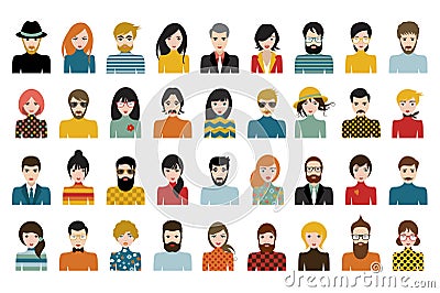 Mega set of persons, avatars, people heads different nationality in flat style Vector Illustration