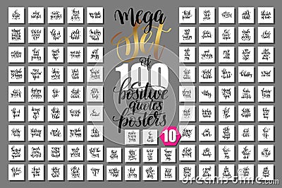 Mega set of 100 positive quotes posters Vector Illustration