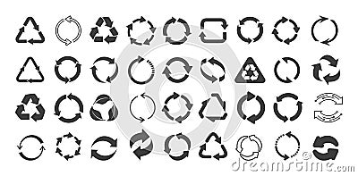 Mega set of recycling flat vector icons. Gray circle arrows flat. Vector illustration. Circle gray arrow sign isolated on white Cartoon Illustration