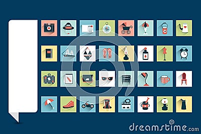 Mega set of retro flat icon set. Vector Illustration