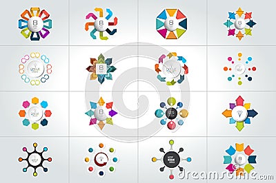 Mega set of 8 steps circle, round infographic templates, diagrams, graph, presentations, chart. Vector Illustration