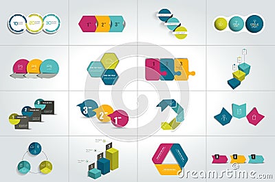 Mega set of 3 steps infographic templates, diagrams, graph, presentations, chart. Vector Illustration