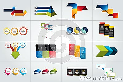 Mega set of 3 steps infographic templates, diagrams Vector Illustration