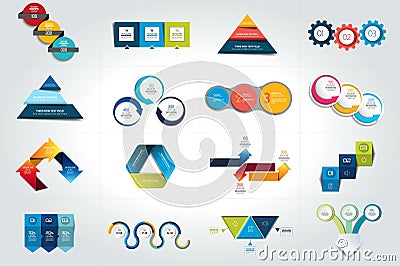 Mega set of 3 steps infographic templates, diagrams, graph, presentations, chart Vector Illustration