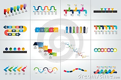 Mega set of timeline infographic templates, diagrams, presentations. Vector Illustration