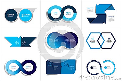 Mega set of two elements, steps chart, diagram, scheme. Circle, round design Vector Illustration