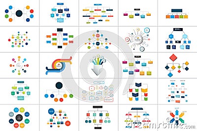 Mega set of various flowcharts schemes, diagrams. Simply color editable. Infographics elements Vector Illustration