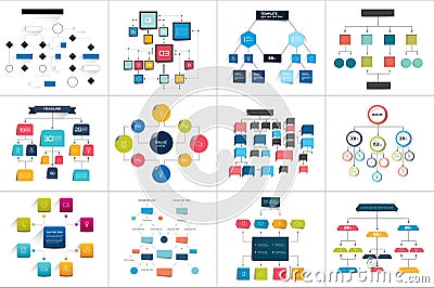 Mega set of various flowcharts schemes, diagrams. Simply color editable. Vector Illustration