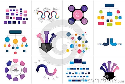 Fowcharts schemes, diagrams. Mega set. Simply color editable. Infographics elements Vector Illustration