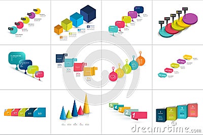 Mega set of various Step by step templates, timelines, Numbered charts. Vector Illustration