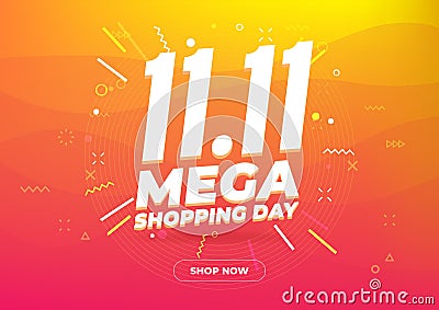 11.11 Mega shopping day sale poster or flyer design. Global shopping world day Sale on colorful background. Vector Illustration