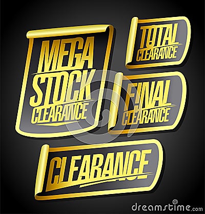 Mega stock clearance, total and final clearance, sale stickers Vector Illustration