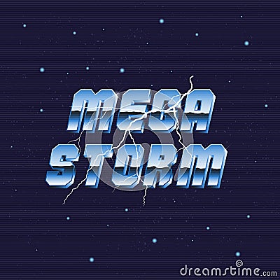 Mega Storm retro neon logo. Stock Photo