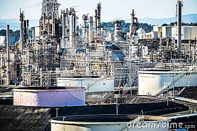 Mega structures of large oil refinery in california Stock Photo