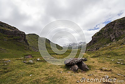 Megalith in a valley of Aragon in a cloudy day Stock Photo