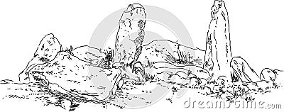 Megalithic structures, . Sketch. Outline graphic Stock Photo