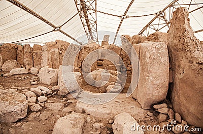 Megalitic temple complex - Hagar Qim in Malta Stock Photo