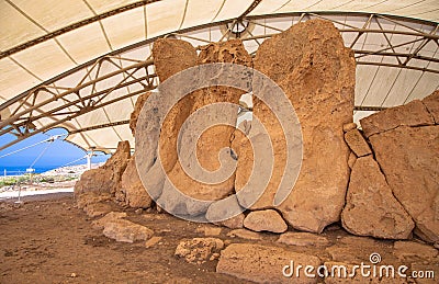 Megalitic temple complex - Hagar Qim in Malta Stock Photo