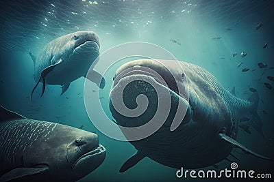 Megamouth Shark Fish Underwater Lush Nature by Generative AI Stock Photo