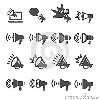 Megaphone in action icon set, vector eps10 Vector Illustration