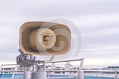 Megaphone Annoucement speaker on a traveling ship ocean cruise Stock Photo