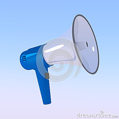 Megaphone. Blue with a white bullhorn. Loudspeaker isolated on a blue sky background Vector illustration Cartoon Illustration
