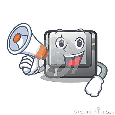 With megaphone button I on a keyboard mascot Vector Illustration