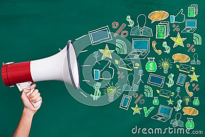 Megaphone With Digital Marketing Concept Stock Photo