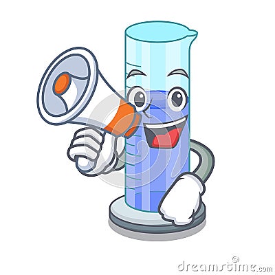 With megaphone graduated cylinder with on mascot liquid Vector Illustration