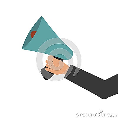 Megaphone in hand bullhorn communication message loud speaker vector illustration Vector Illustration