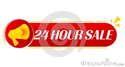 Megaphone with 24 hour sale on white background. Megaphone banner. Web design. Vector Vector Illustration