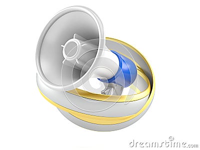 Megaphone inside wedding rings Cartoon Illustration