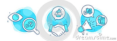 Megaphone, Lightning bolt and Face biometrics icons set. Graph chart sign. Vector Vector Illustration