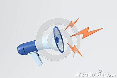 Megaphone with lightning and flashes, advertisement and marketing company Stock Photo