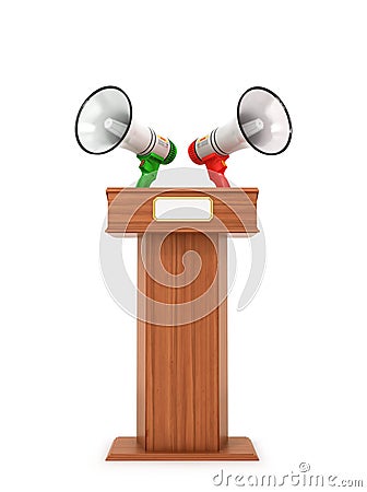 Megaphone loudspeaker Stand Tribune speech. 3d Cartoon Illustration