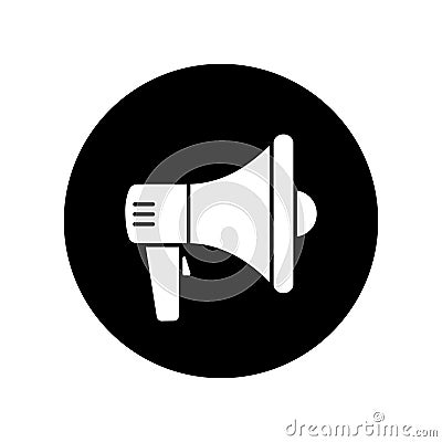 Megaphone sign in the black circle isolated on white background Cartoon Illustration